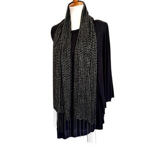 Haute Hippie Runway Silk Crystal Bead Chain Fringe Scarf Black 2009
